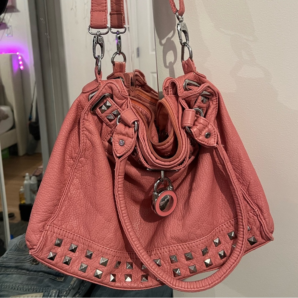 Studded Y2K Pink Shoulderbag with Removable Strap